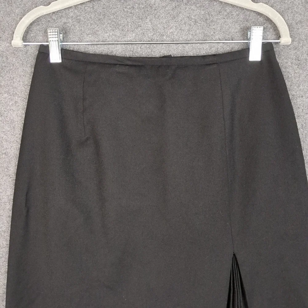 Talbots Petites Black 100% Wool Pencil Skirt Italian Fabric Pleated Vent Size 8P